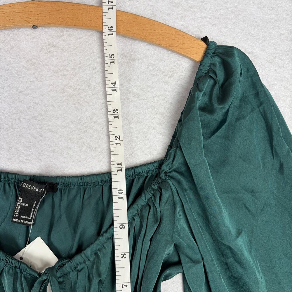 NWT Forever 21 Satin Tie Front Blouse Women's S Green Fairy Princess Cottagecore - Picture 6 of 9